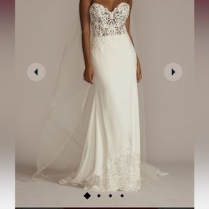 Lace sheer beaded bodice wedding dress.